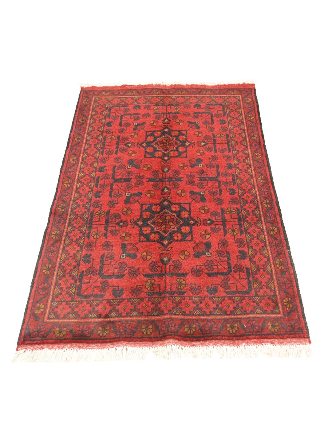 Hand-knotted red Afghan Khal Mohammadi rug with traditional medallions