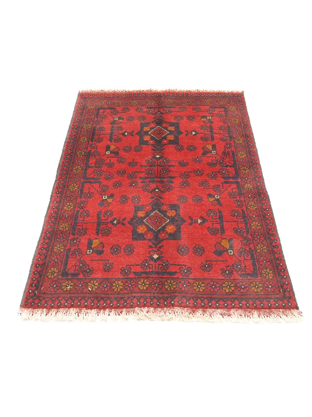 Hand-knotted red Afghan Khal Mohammadi wool rug