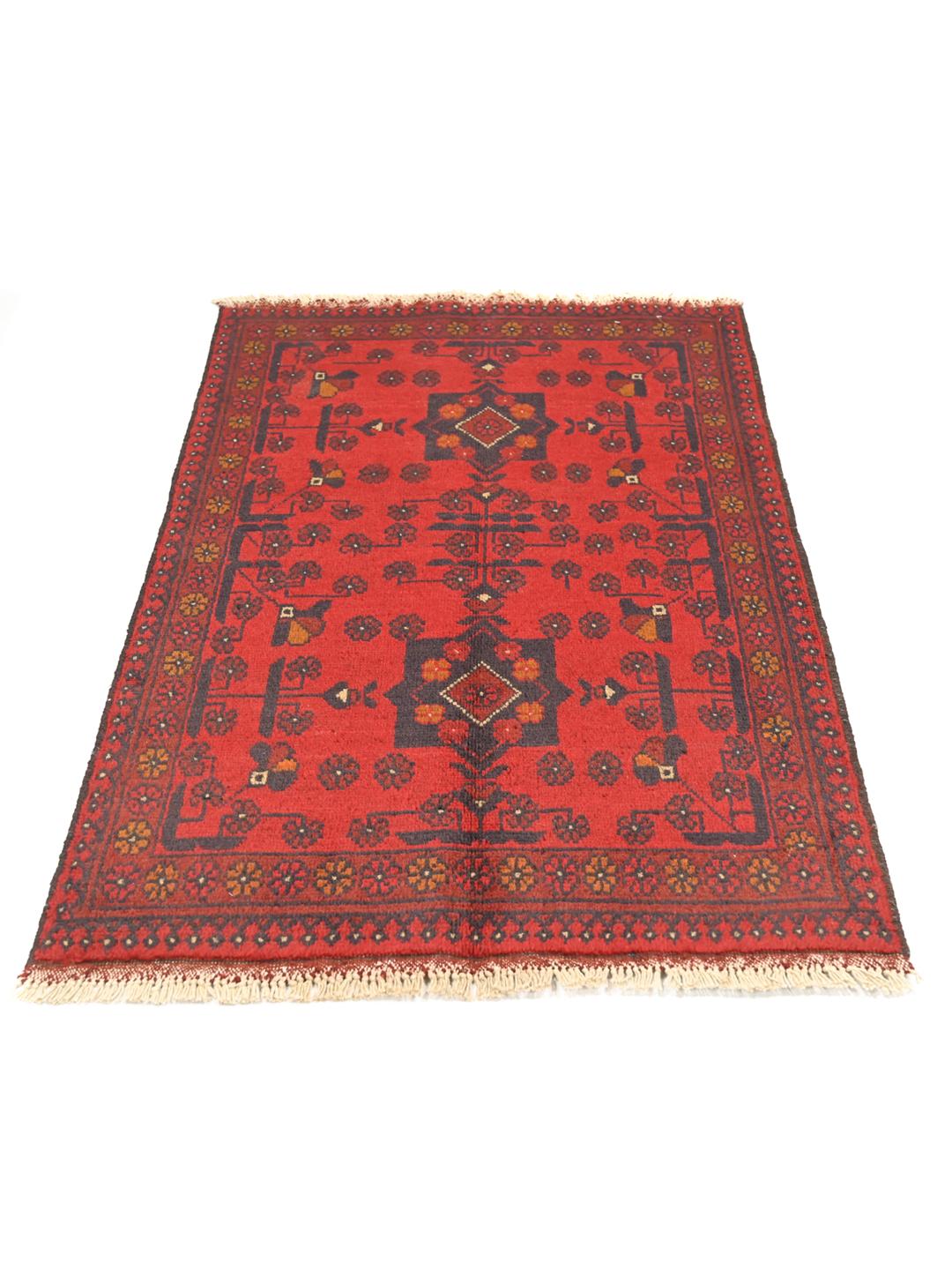 Hand-knotted red Afghan Khal Mohammadi wool rug