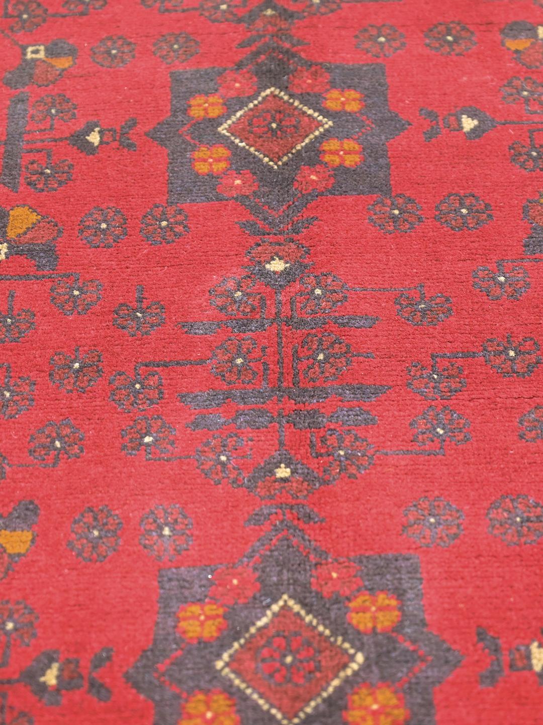 Hand-knotted red Afghan Khal Mohammadi wool rug