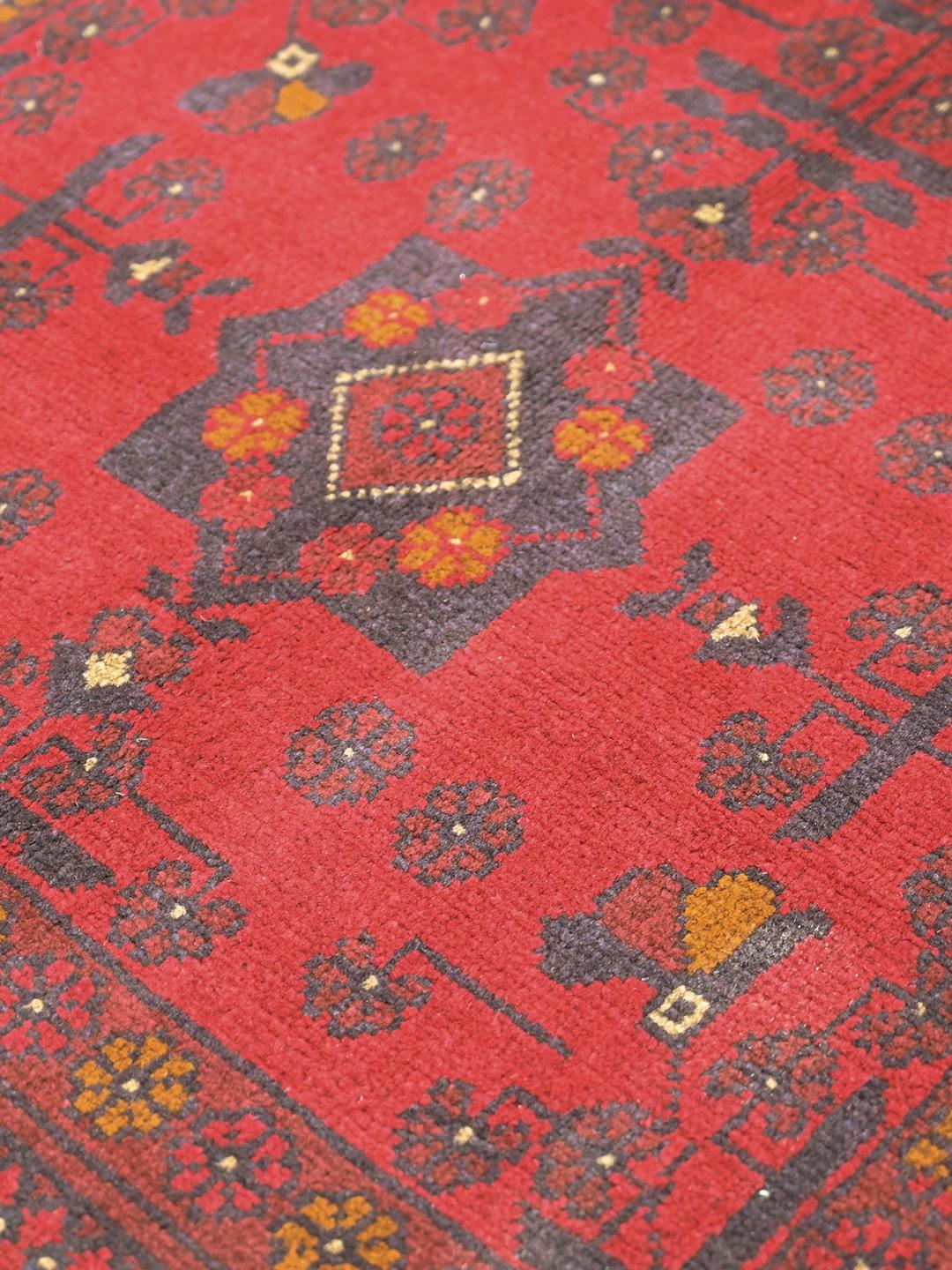 Hand-knotted red Afghan Khal Mohammadi wool rug