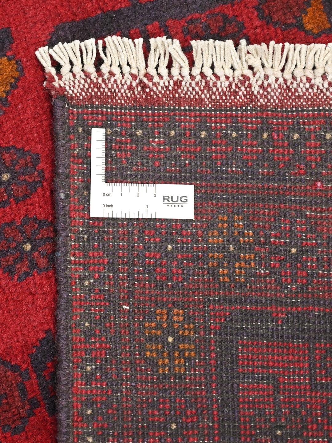 Hand-knotted red Afghan Khal Mohammadi wool rug