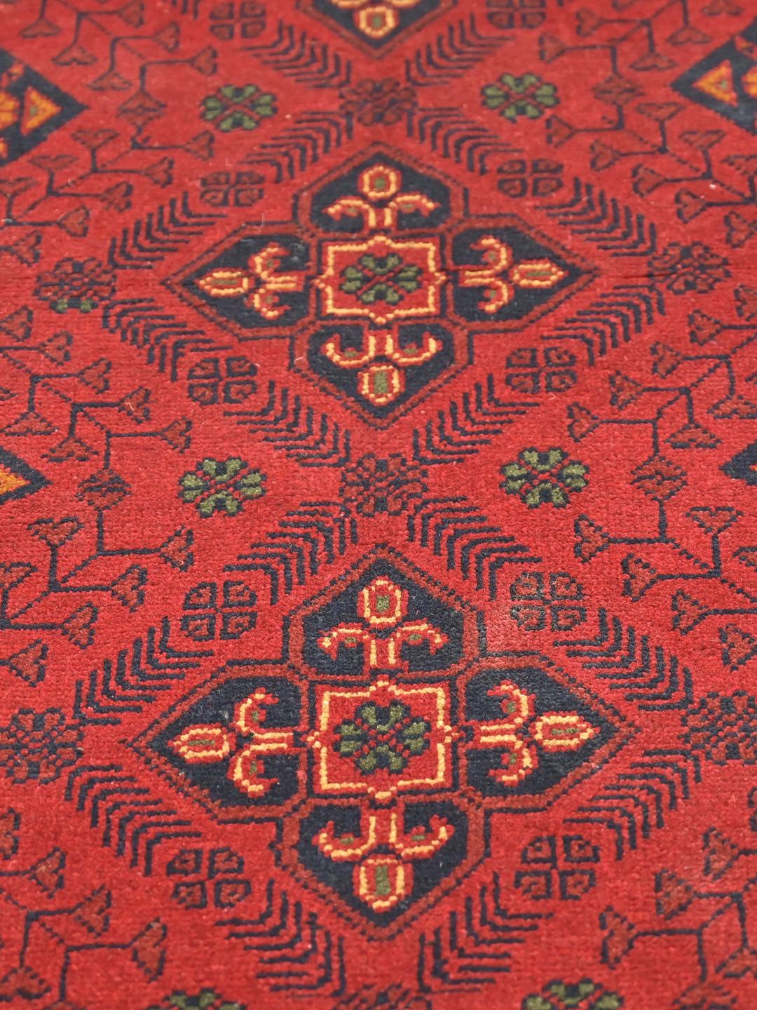 Hand-knotted Afghan Khal Mohammadi wool runner in red and dark-grey