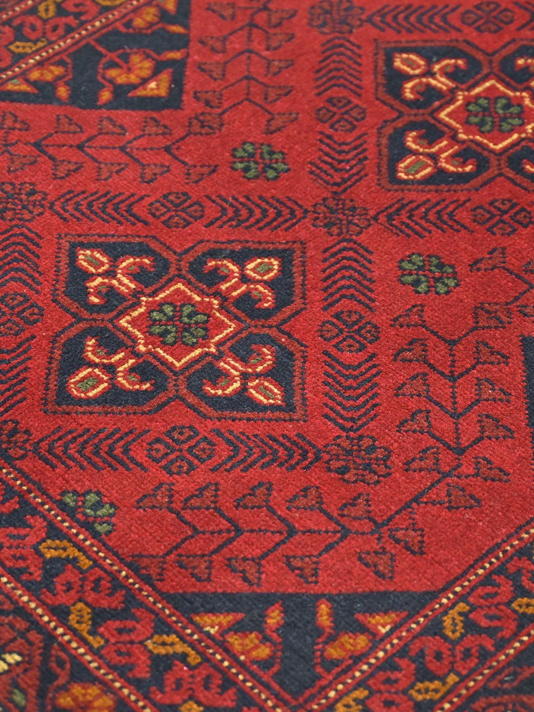 Hand-knotted Afghan Khal Mohammadi wool runner in red and dark-grey
