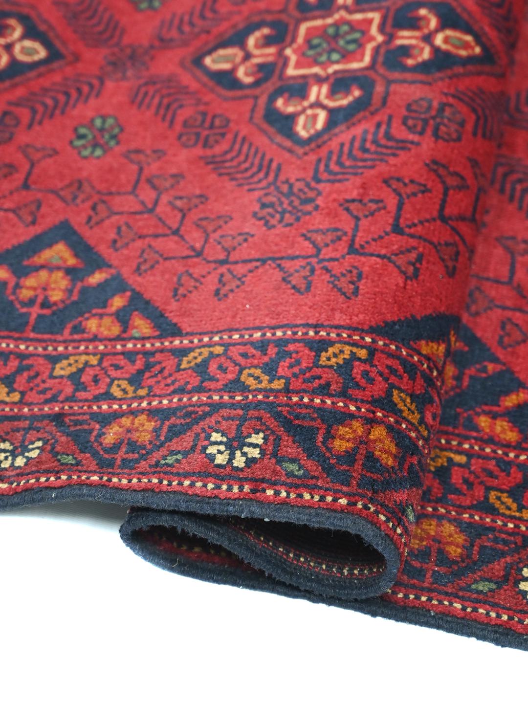 Hand-knotted Afghan Khal Mohammadi wool runner in red and dark-grey