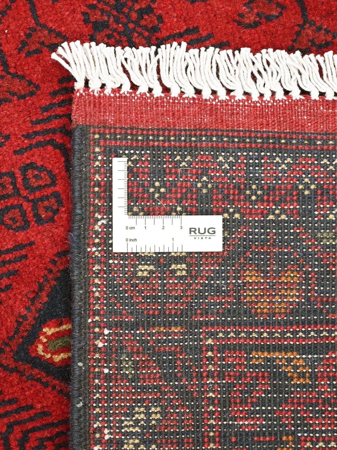 Hand-knotted Afghan Khal Mohammadi wool runner in red and dark-grey