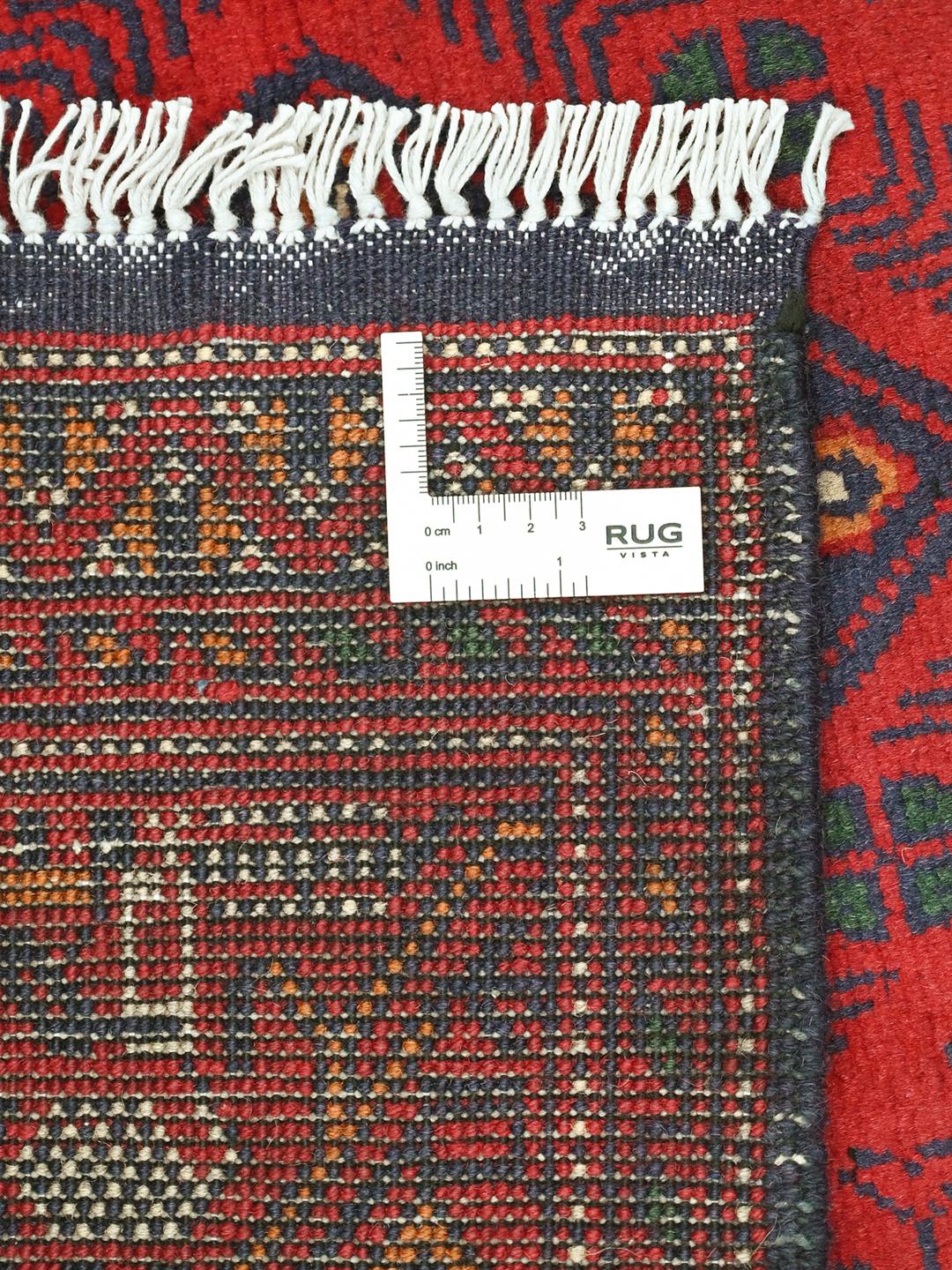 Tapis couloir en laine Afghan Khal Mohammadi noué à la main en rouge foncé et bleu foncé
