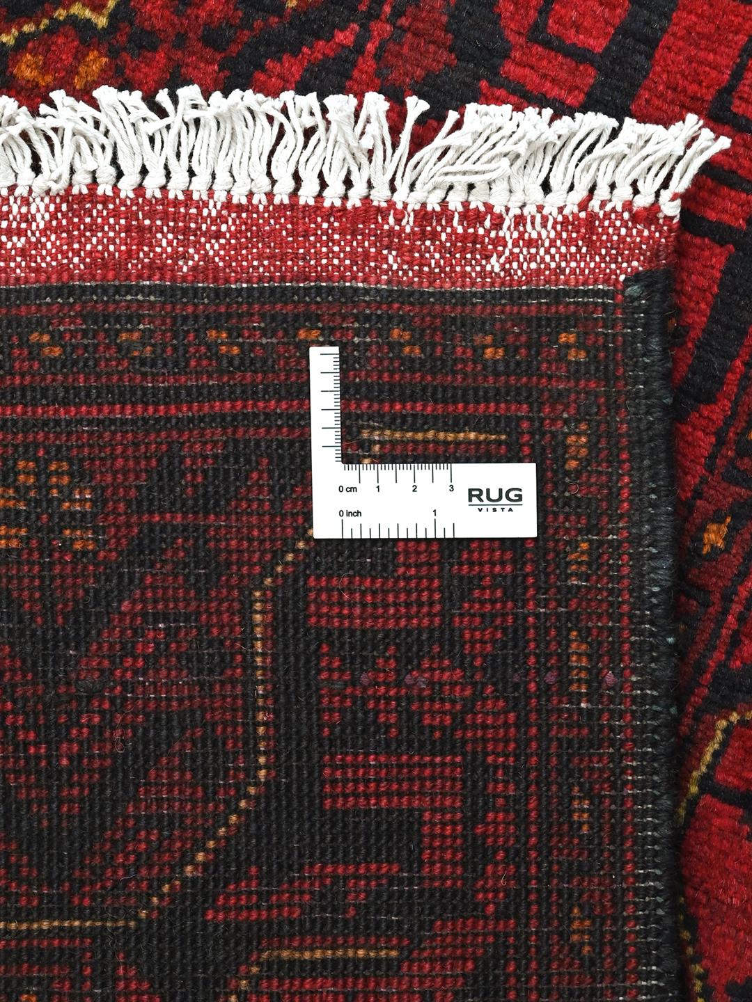 Tapis couloir Afghan Khal Mohammadi noué à la main en rouge et noir