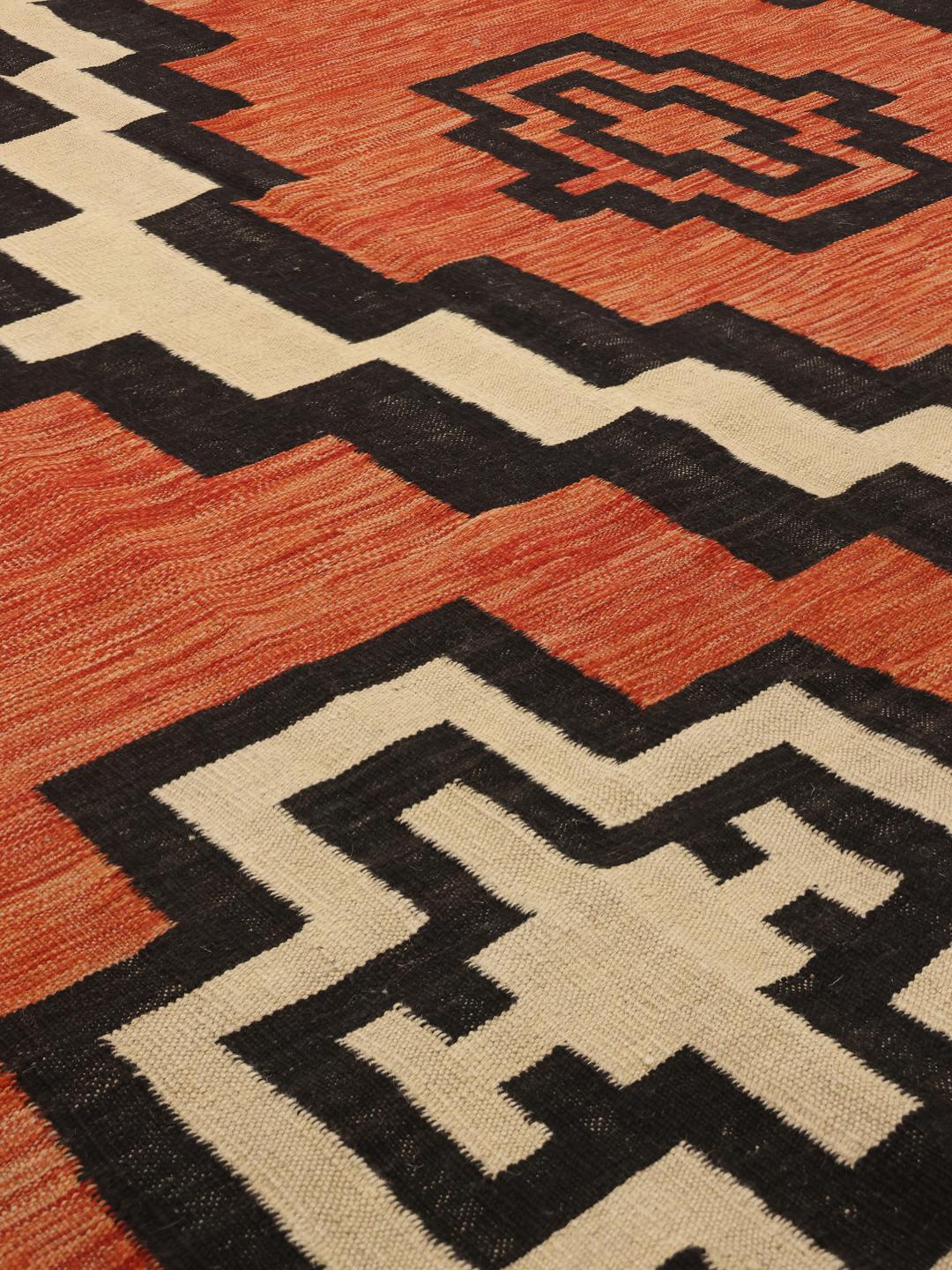Handmade Afghan Kelim Modern rug in red and black