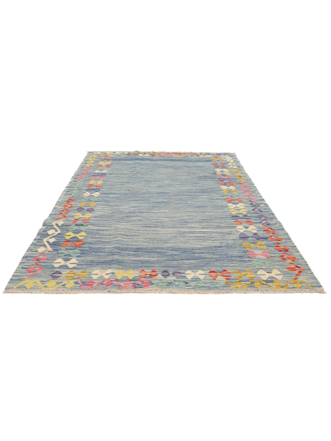 Handgeweven Afghaanse kelim in het blauw met decoratieve rand