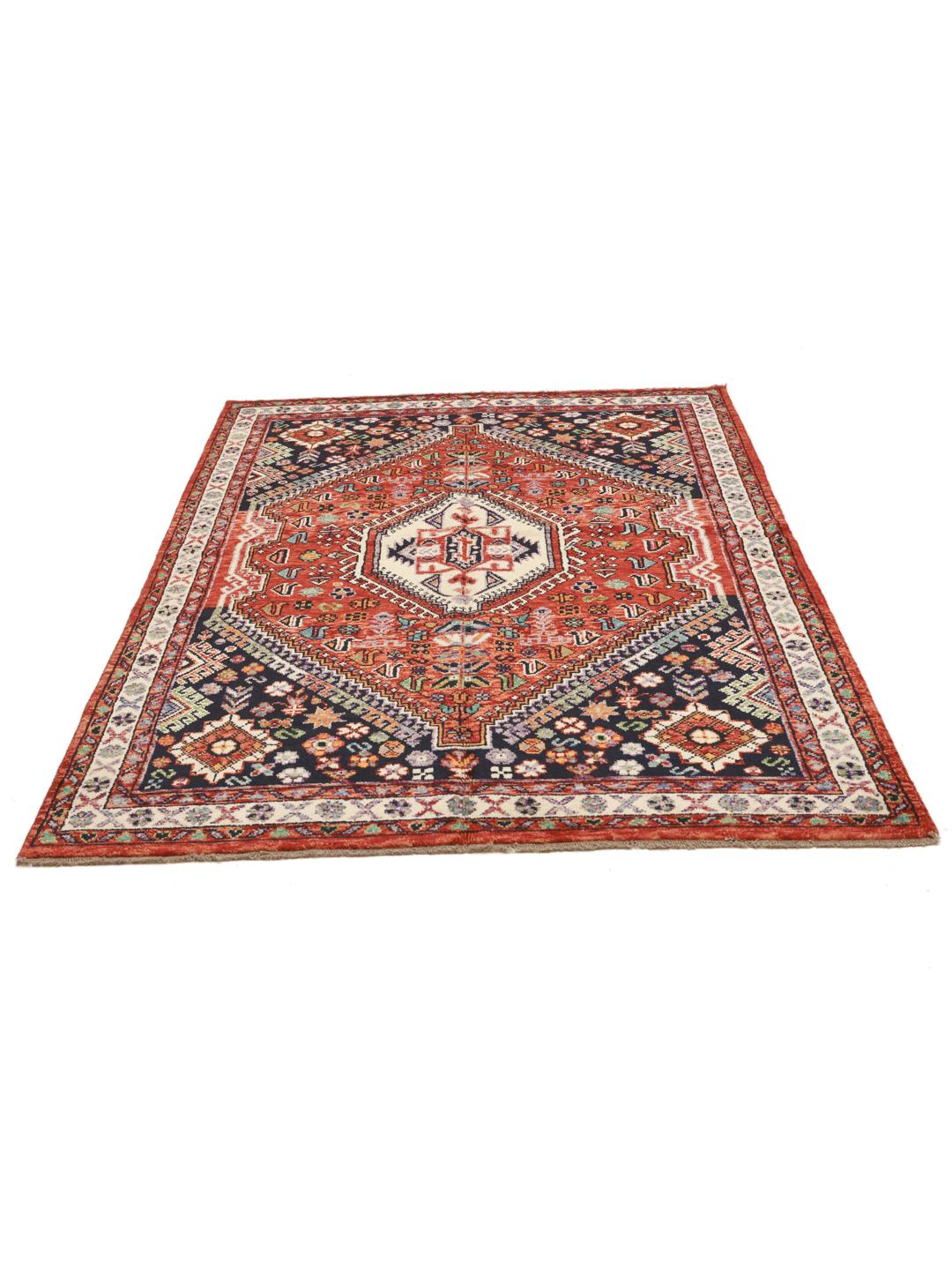 Afghan handmade wool rug in dark-red and dark-blue
