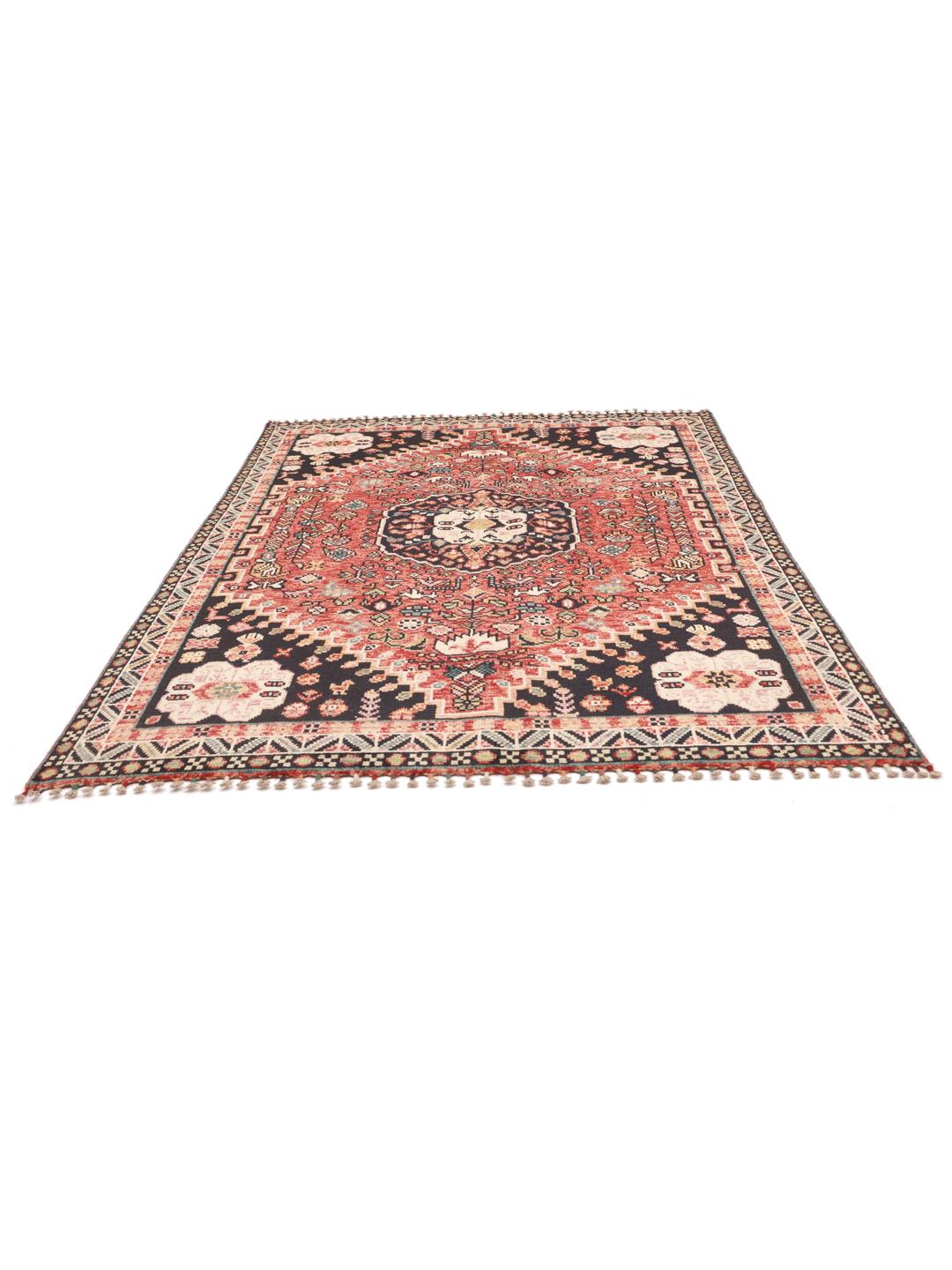 Handmade Kazak rug from Afghanistan in dark-grey and red
