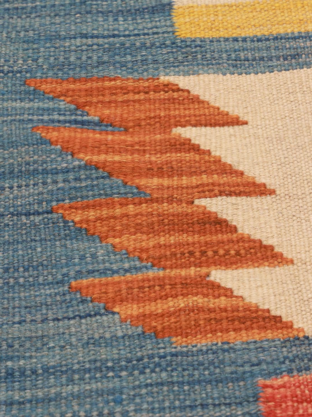 Handgeweven Afghaans Kelim Modern blauw tapijt
