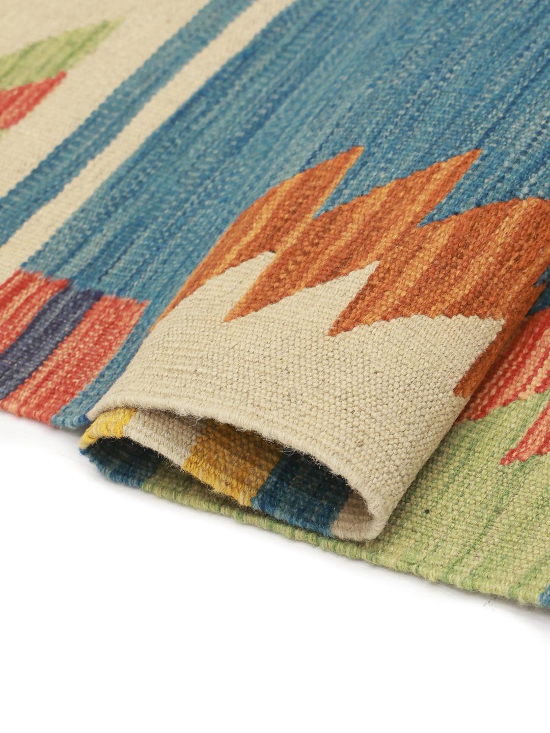 Handgeweven Afghaans Kelim Modern blauw tapijt