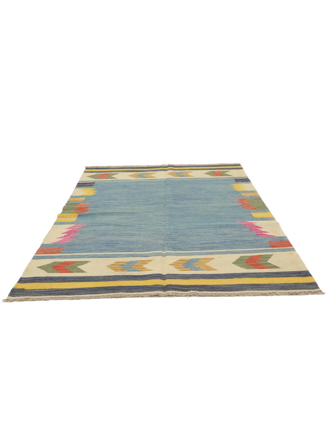 Handgemaakt Afghaans kelim tapijt in blauw en multicolor