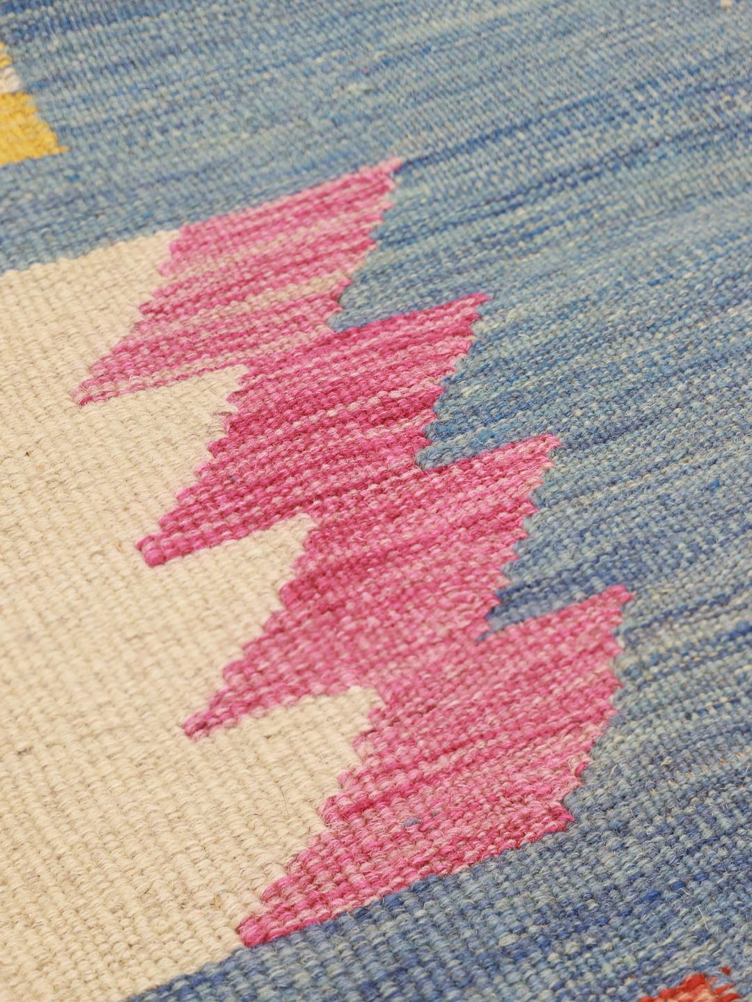 Handgemaakt Afghaans kelim tapijt in blauw en multicolor