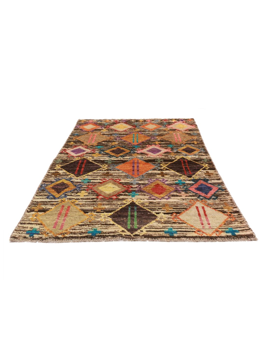 Handmade brown and multicolour Berber colourful rug from Afghanistan
