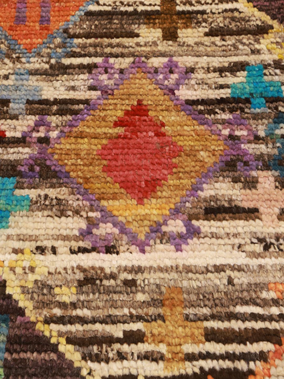 Handmade brown and multicolour Berber colourful rug from Afghanistan