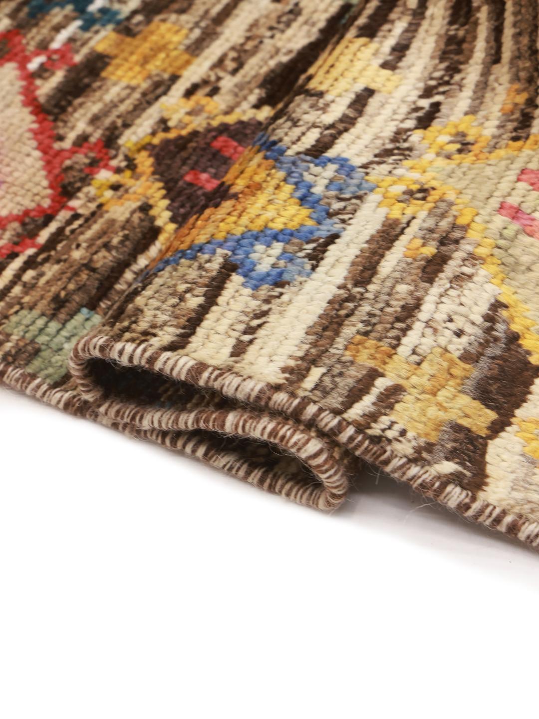 Handmade brown and multicolour Berber colourful rug from Afghanistan