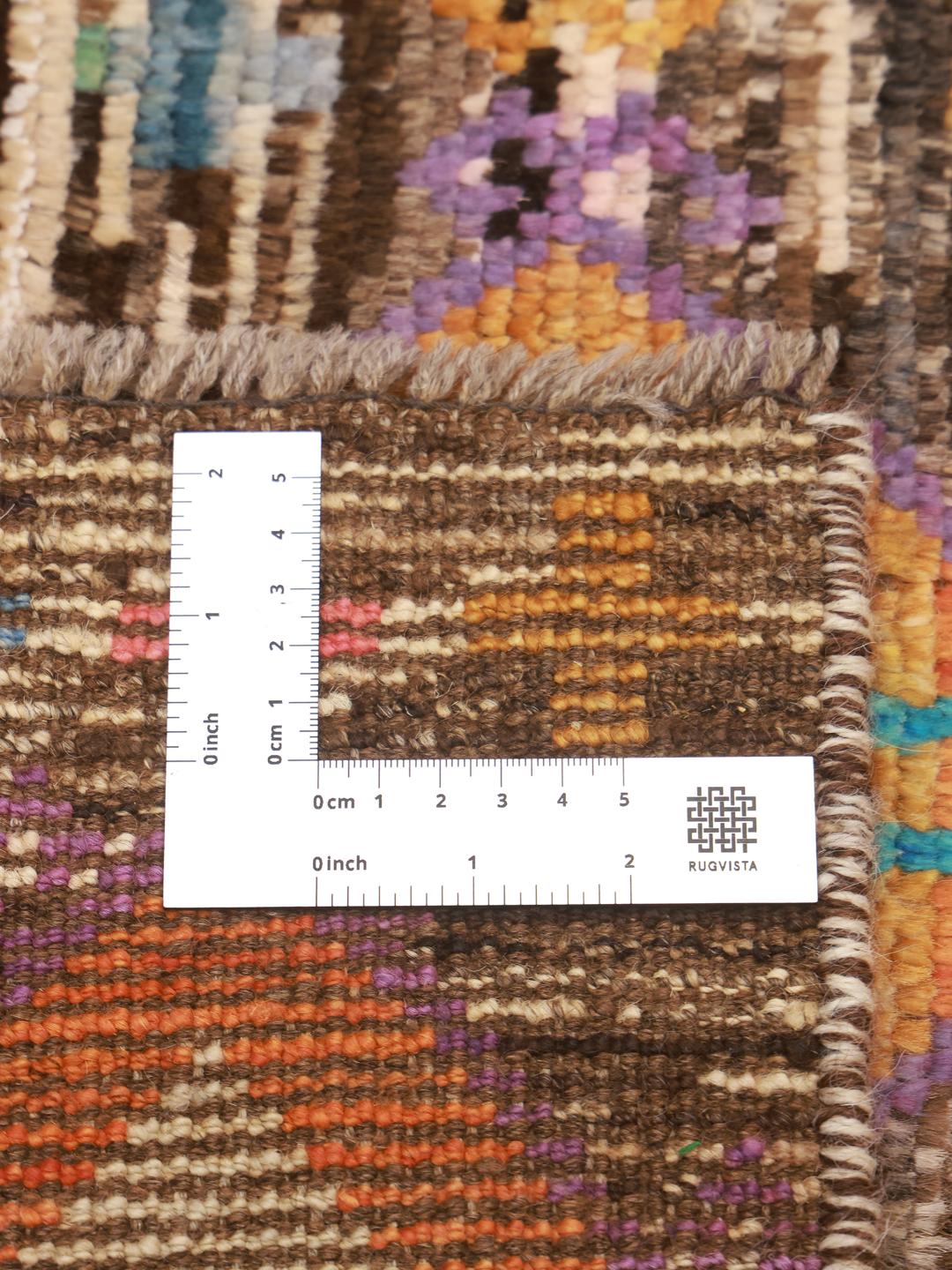 Handmade brown and multicolour Berber colourful rug from Afghanistan