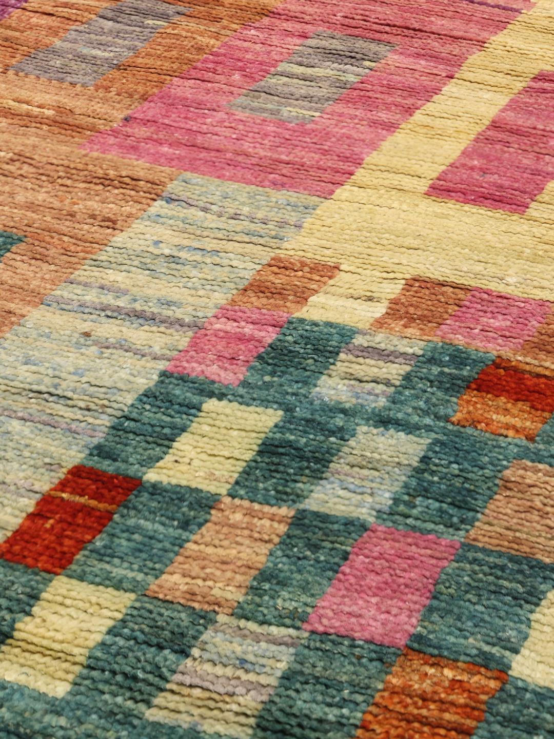 Hand-knotted multicolor rug from Afghanistan with geometric patterns