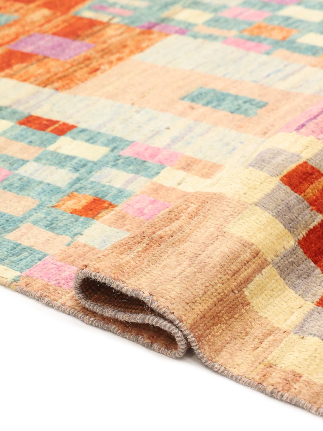 Hand-knotted multicolor rug from Afghanistan with geometric patterns