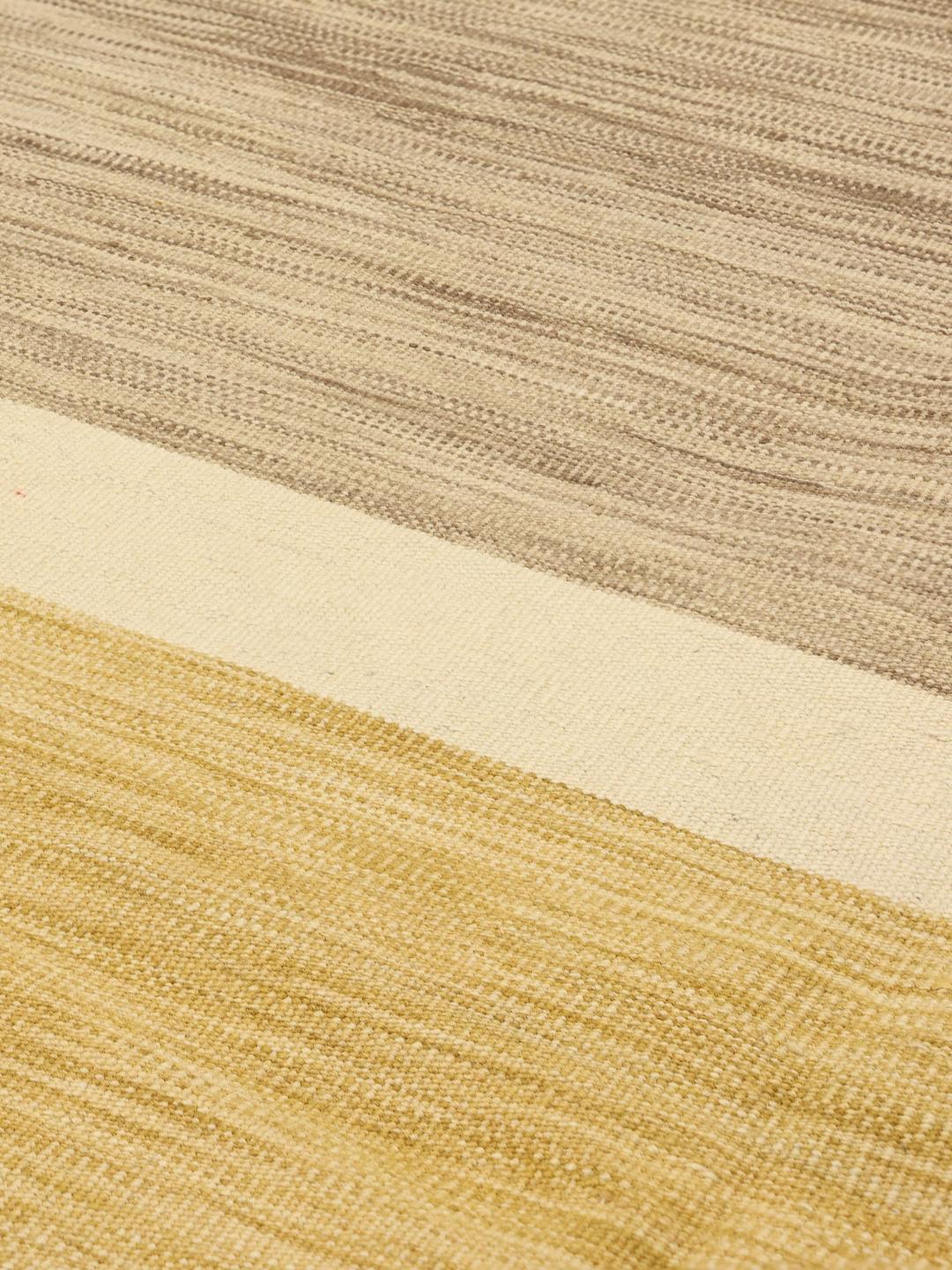 Tappeto afghano Kelim Modern fatto a mano nei toni del grigio e giallo