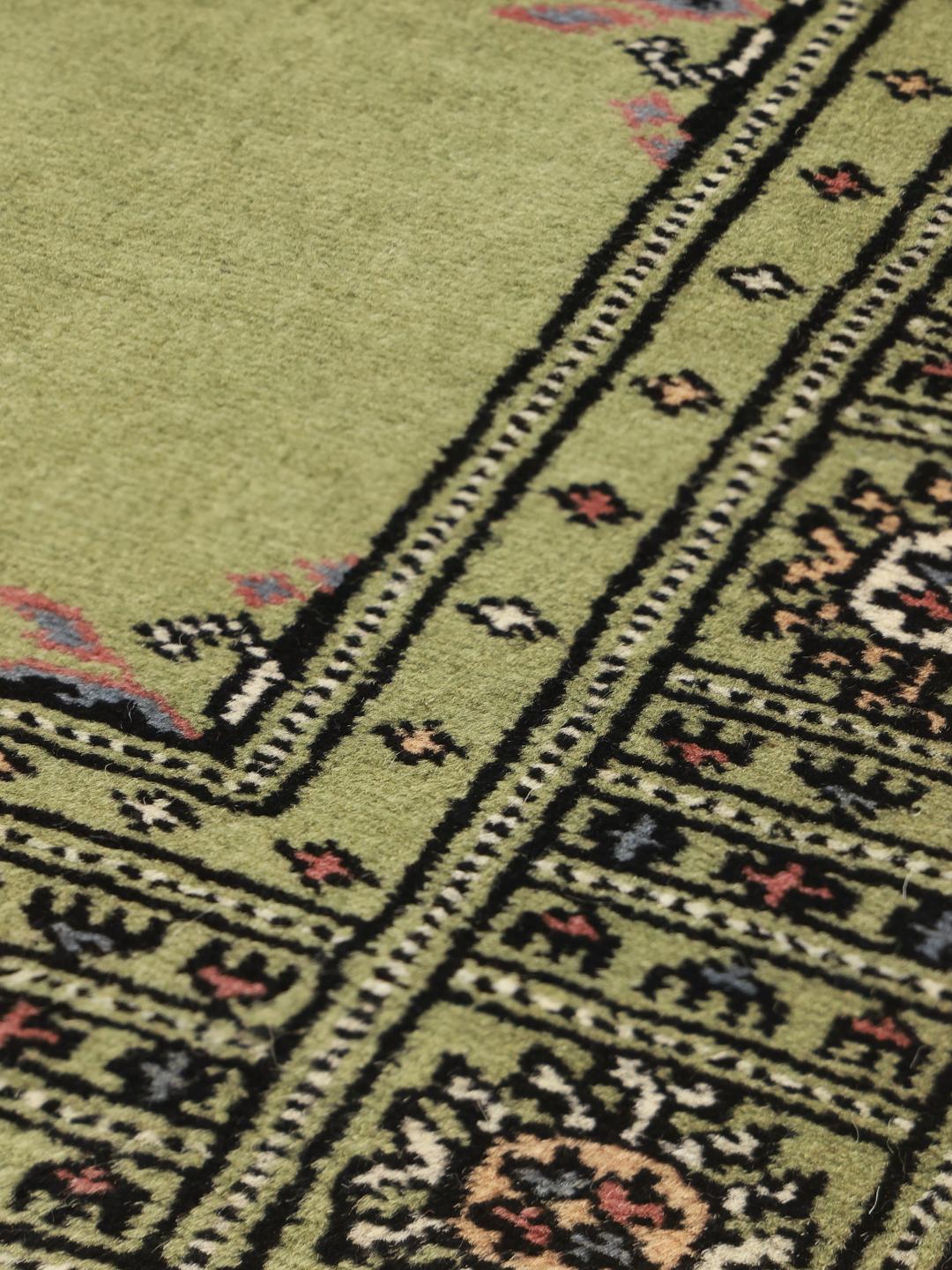 Handmade Pakistani Bokhara 2ply green rug