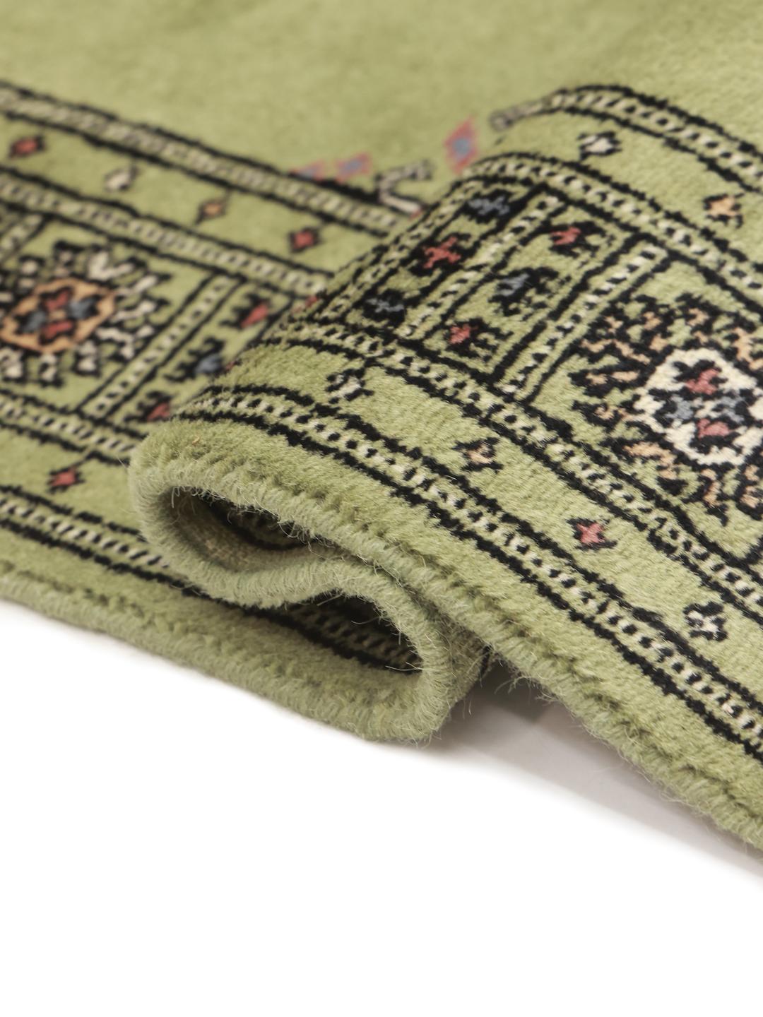 Handmade Pakistani Bokhara 2ply green rug