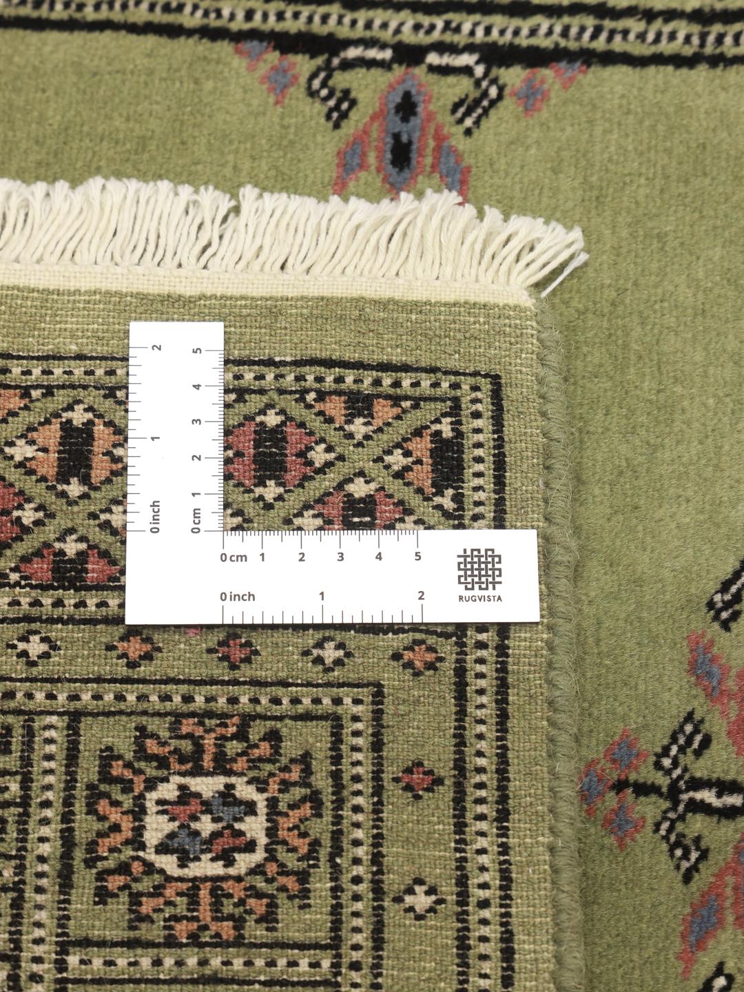 Handmade Pakistani Bokhara 2ply green rug