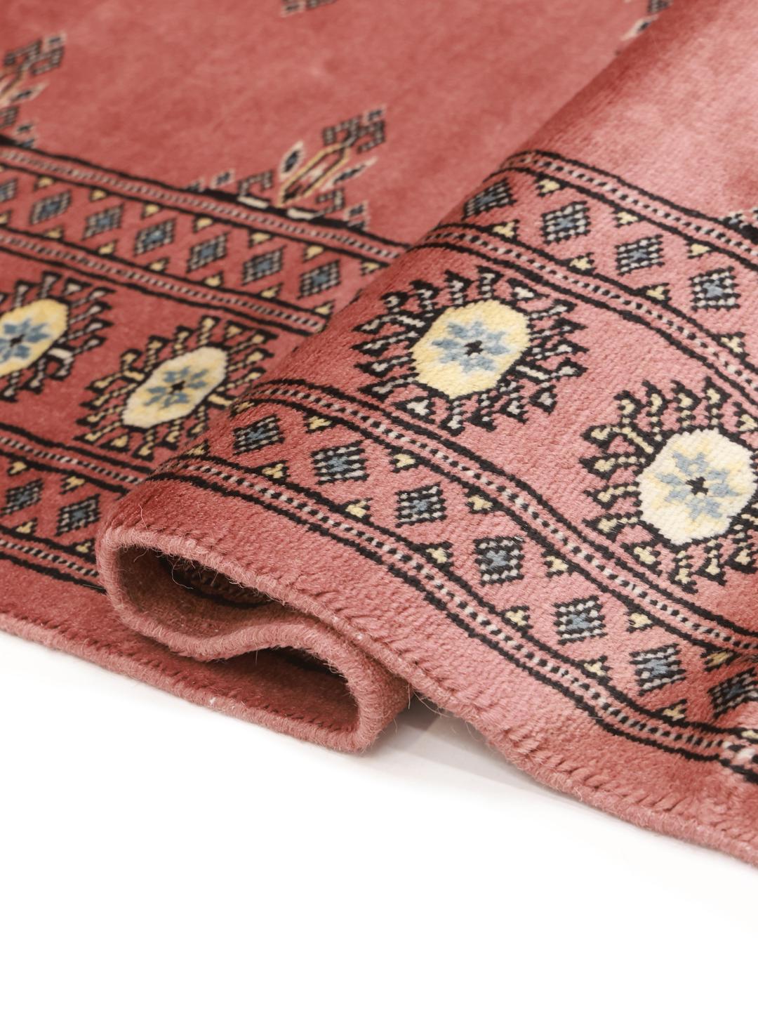 Handmade Pakistan Bokhara 2ply red rug with traditional motifs