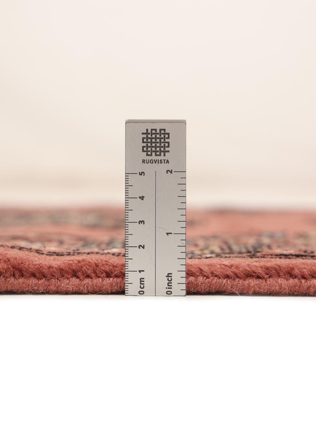 Handmade Pakistan runner rug in dark-red with traditional wool guls