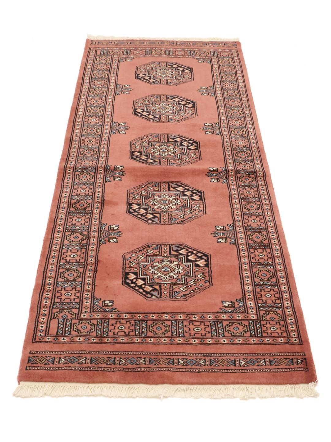 Pakistan Bokhara runner rug in red with geometric motifs