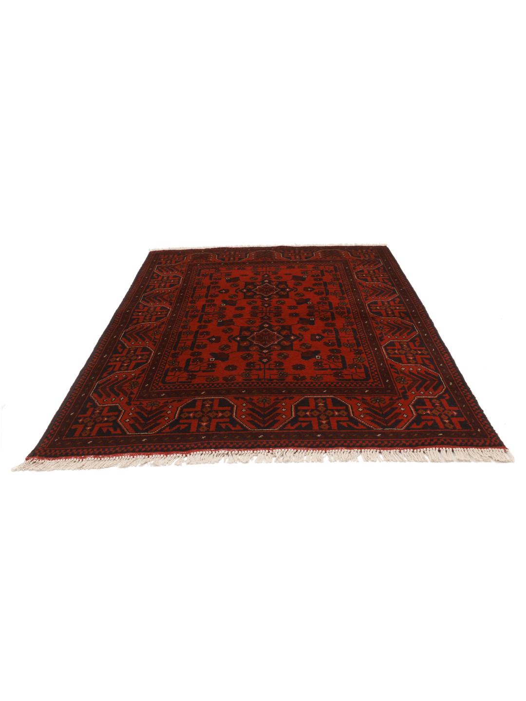 Afghaans Khal Mohammadi vloerkleed in donkerrood met traditionele geometrische patronen