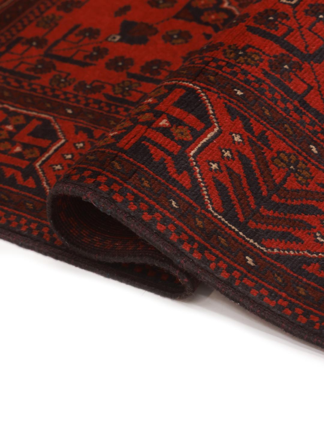 Afghaans Khal Mohammadi vloerkleed in donkerrood met traditionele geometrische patronen