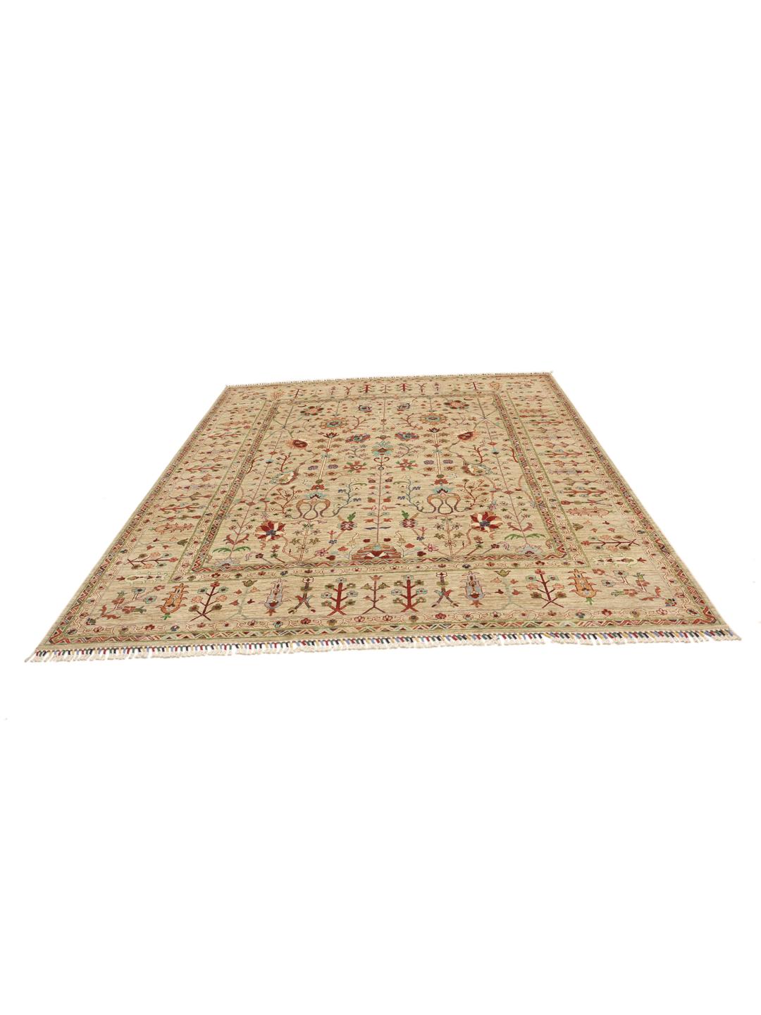 Afghaans vloerkleed in beige met bloemenpatroon