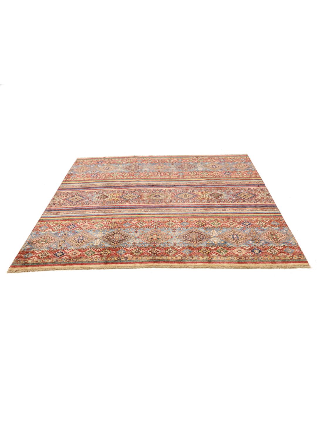 Tapis carré fait main d'Afghanistan multicolore
