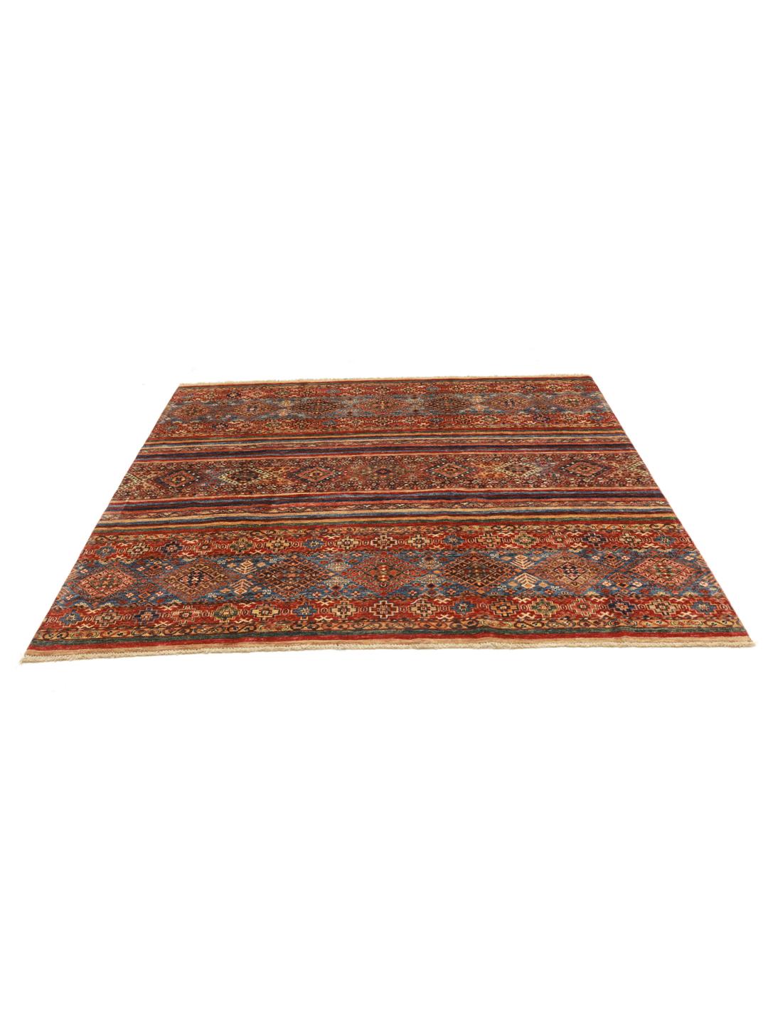 Tapis carré fait main d'Afghanistan multicolore