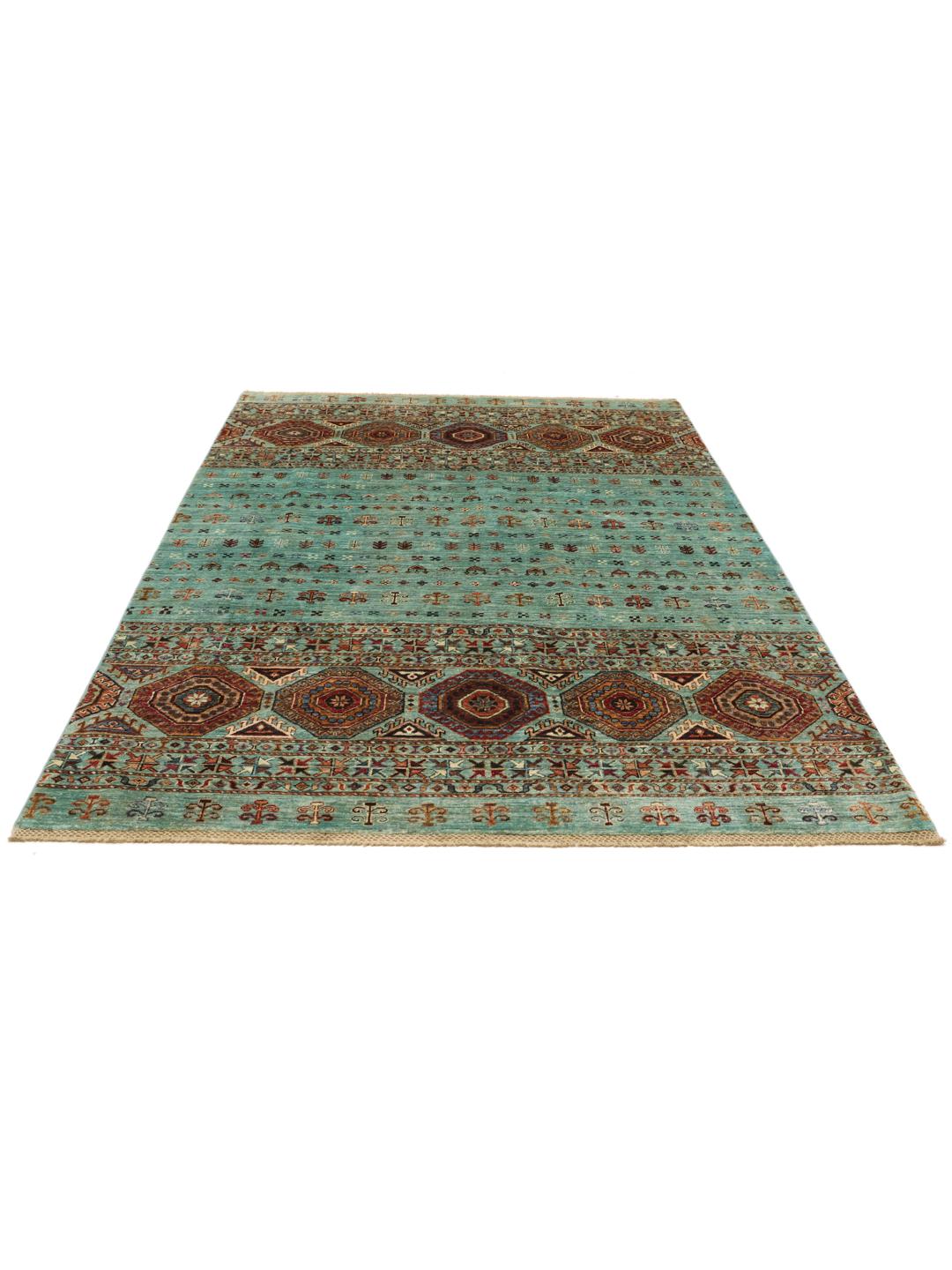 Handmade Afghan rug in teal