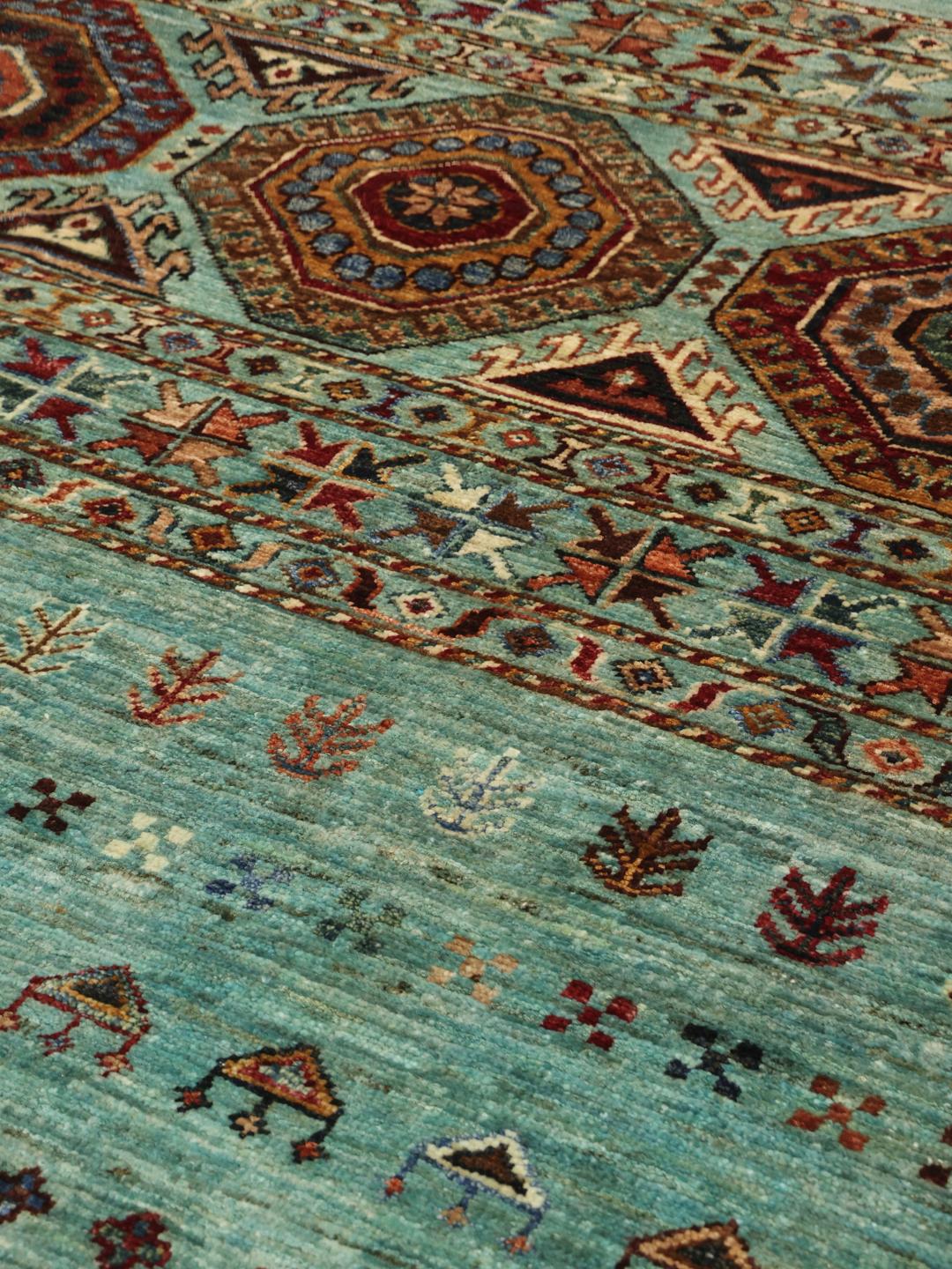 Handmade Afghan rug in teal