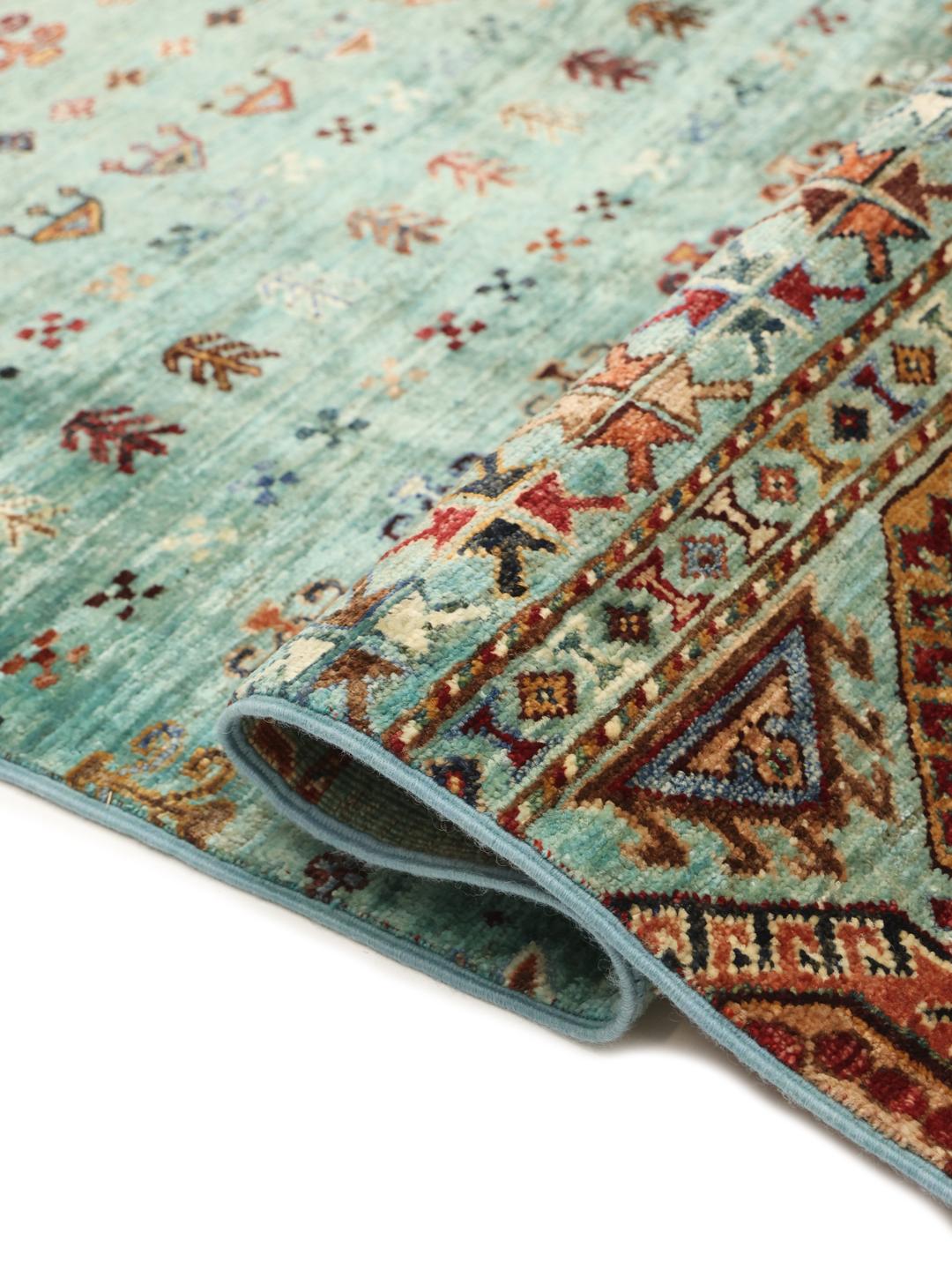 Handmade Afghan rug in teal
