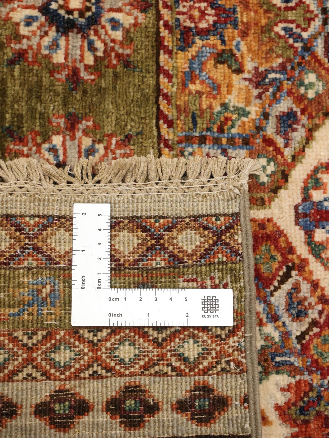 Handmade Afghan rug with beige and multicolor medallion motifs