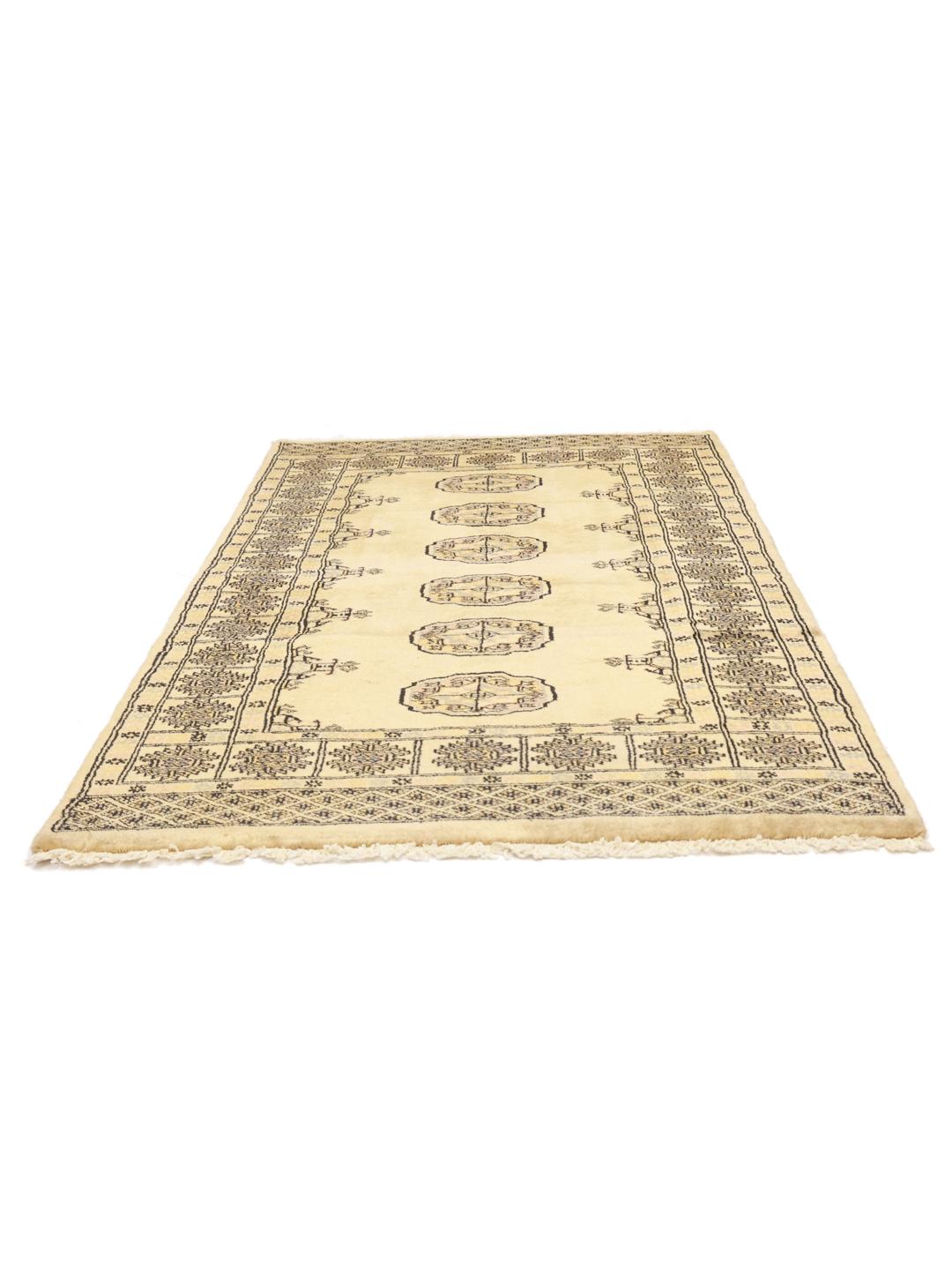 Handgemaakt rechthoekig Pakistan tapijt in beige