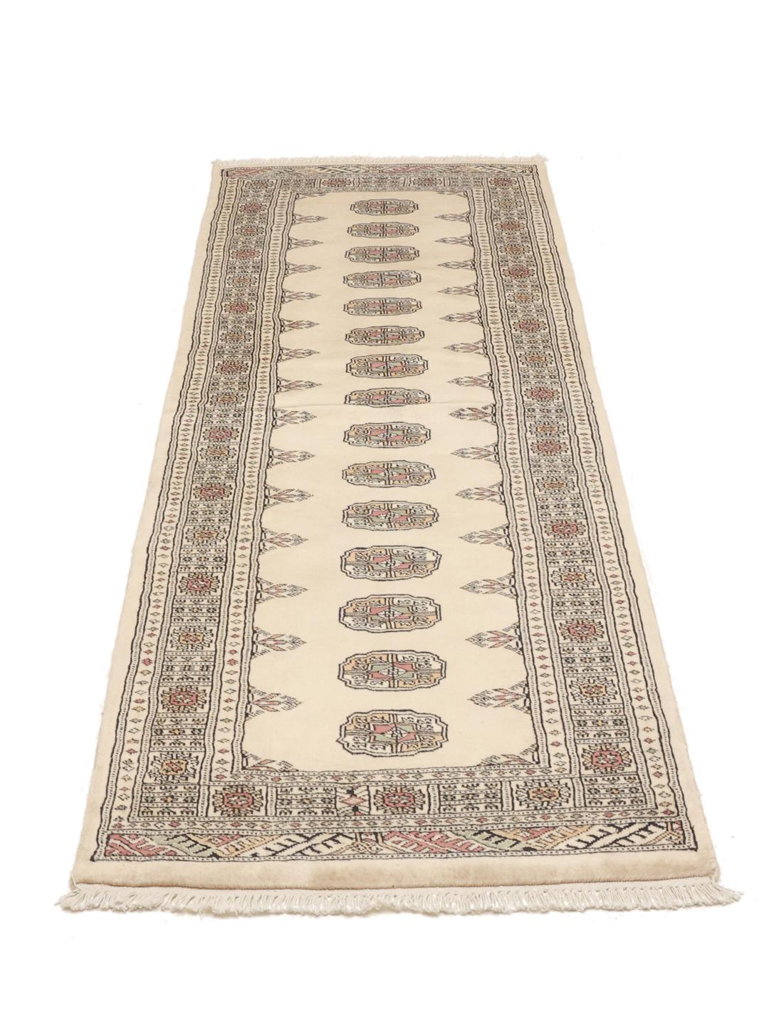 Tapis couloir pakistanais noué à la main en beige