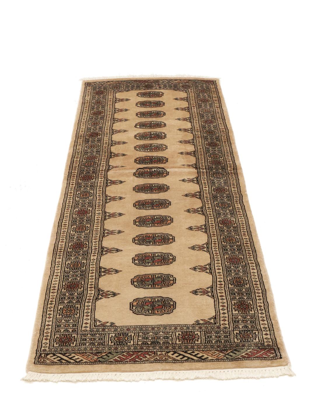 Tapis couloir pakistanais noué à la main en beige