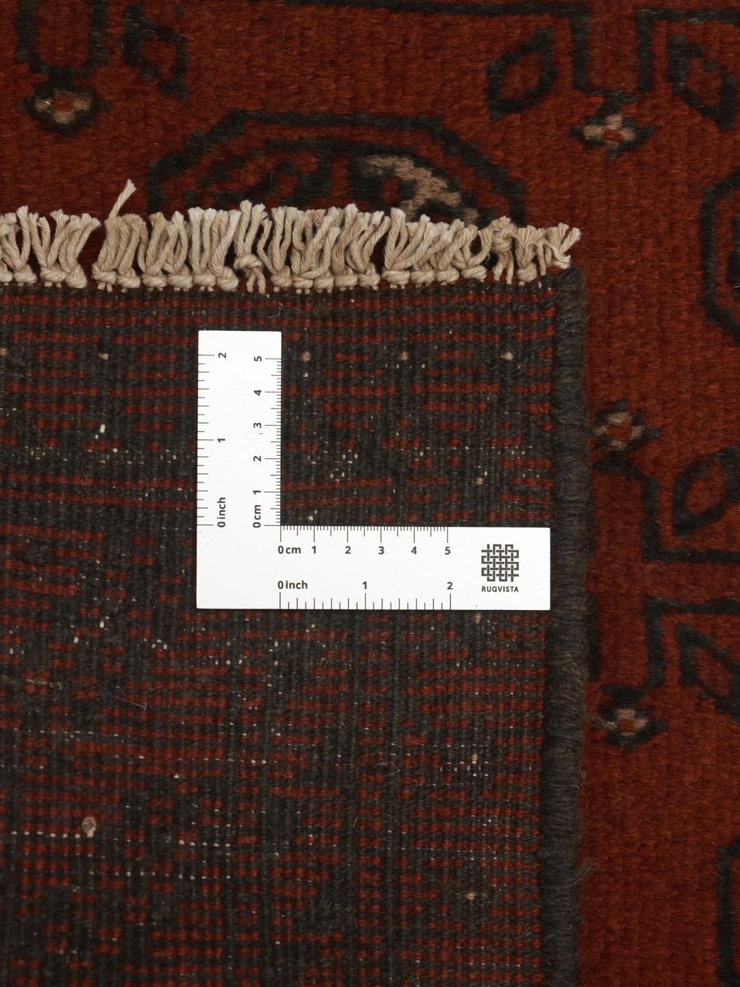 Met de hand geknoopt Afghaanse wollen loper vloerkleed in donkerrood en zwart