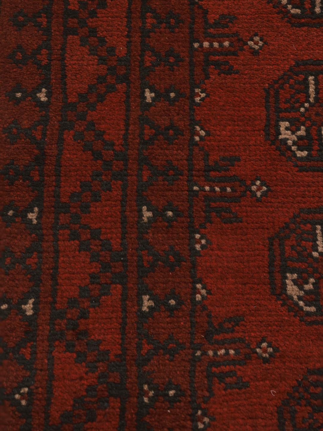 Hand-knotted Afghan Fine runner rug in dark red and black