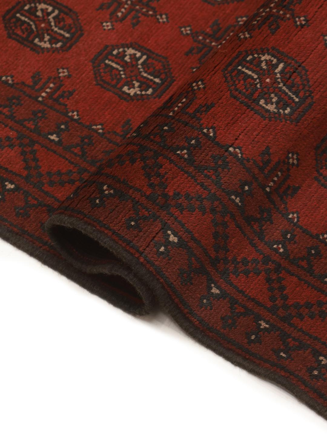 Hand-knotted Afghan Fine runner rug in dark red and black