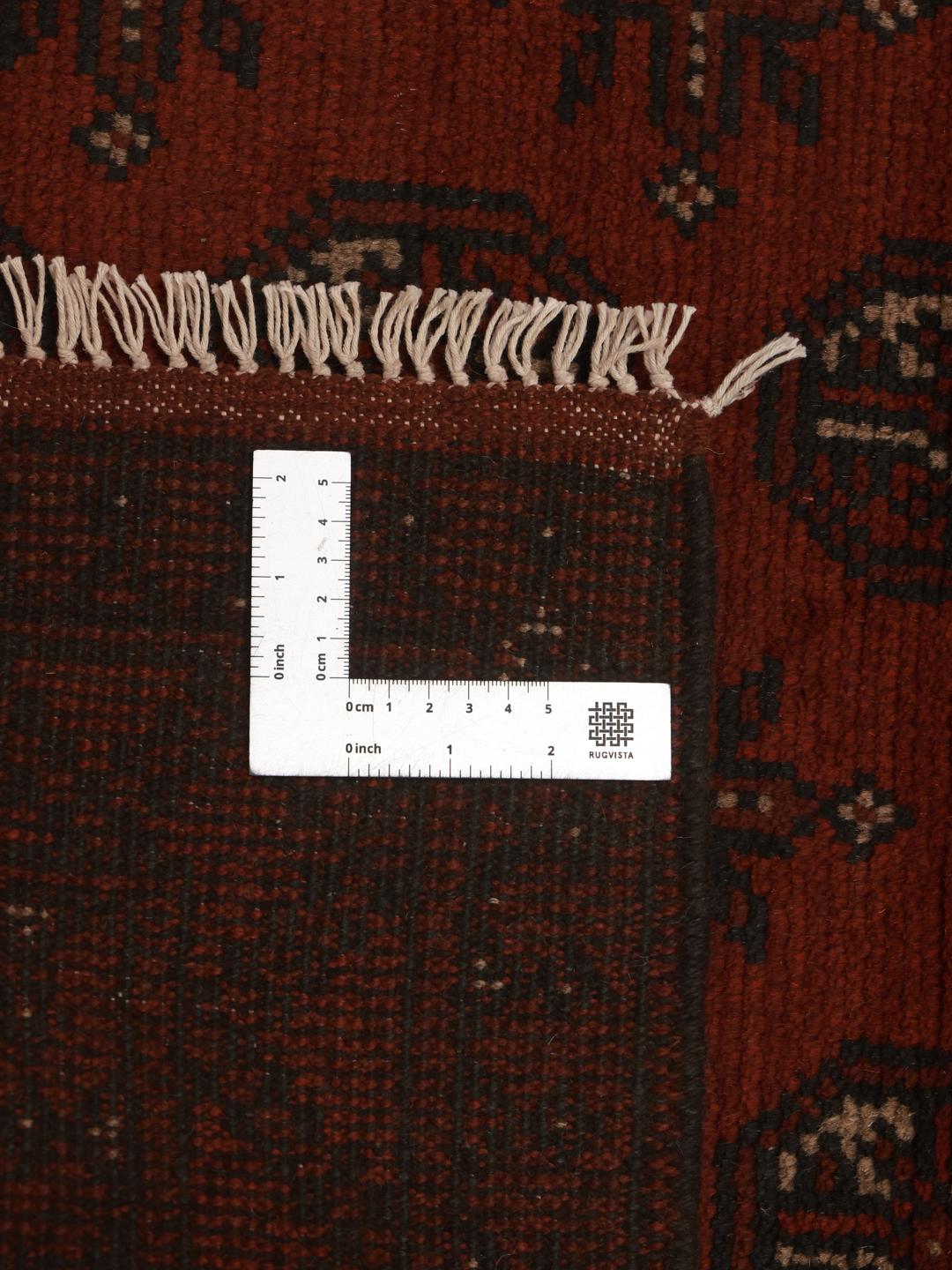 Hand-knotted Afghan Fine runner rug in dark red and black