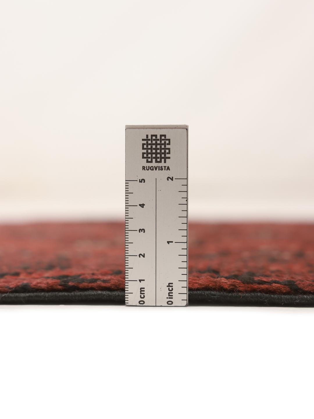 Tapis couloir Afghan Fine noué à la main en laine rouge foncé et noire